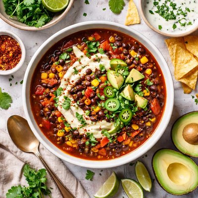 Image of Black Bean Tomato Soup with Cilantro Lime Cream