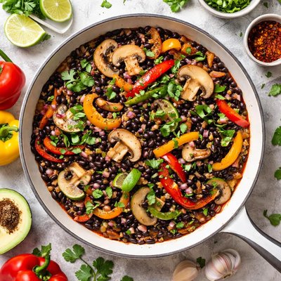 Image of Black Beans with Peppers and Mushrooms