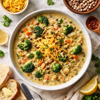 Image of Black Eyed Pea Broccoli Cheese Soup