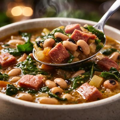 Image of Black Eyed Pea Soup with Ham and Greens