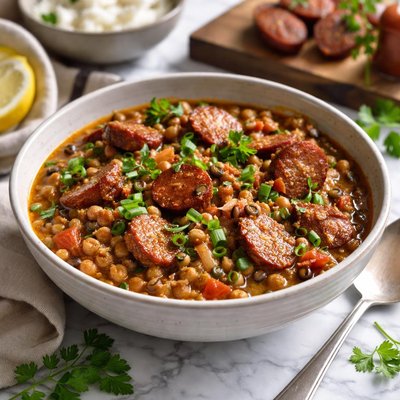 Image of Black Eyed Peas and Hot Sausage Stew