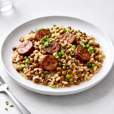 Image of Black Eyed Peas and Rice with Andouille Sausage