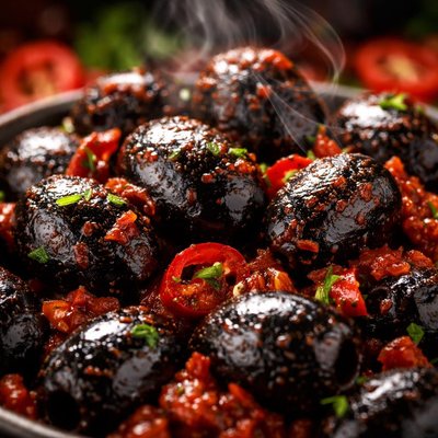 Image of Black Olives with Red Pepper Harissa