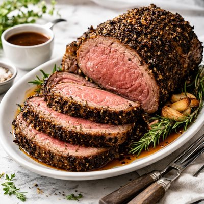 Image of Black Pepper Crusted Prime Rib with Au Jus