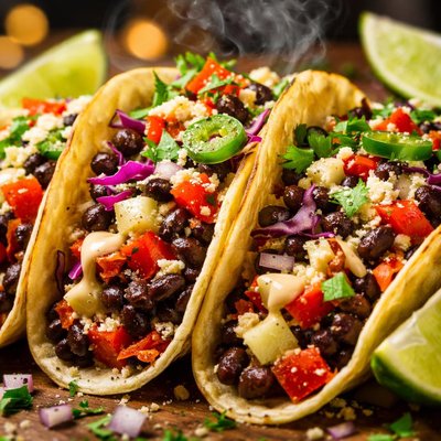 Image of Black White and Red All Over Vegetarian Tacos