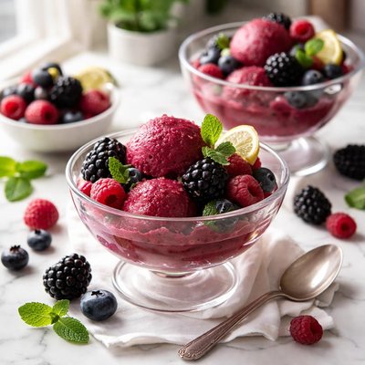 Image of Blackberry and Vodka Sorbet with Mixed Berries