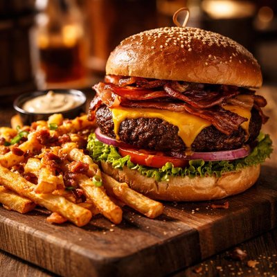 Image of Blacken Cheese Burger Fries