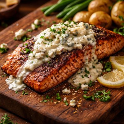 Image of Blackened Salmon with Blue Cheese Sauce