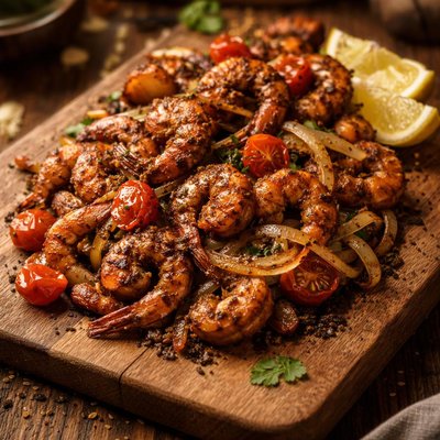 Image of Blackened Shrimp with Onions and Tomatoes