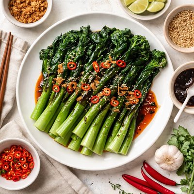 Image of Blanched Gai Lan with Oyster Sauce Chinese Broccoli