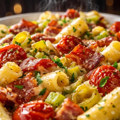 Image of Blt Pasta Bake Bacon Leeks and Tomatoes