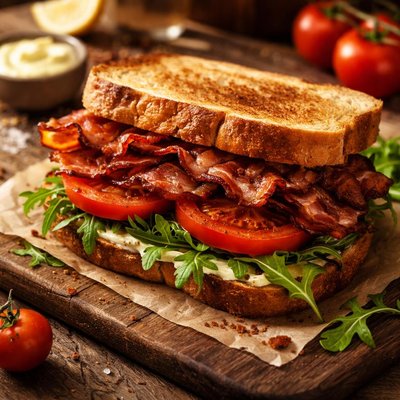 Image of Blt with Smoked Bacon Beefsteak Tomato Arugula and Lemon Aioli