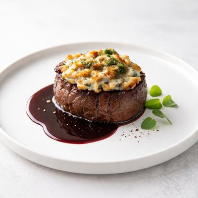 Image of Blue Cheese Crusted Filet Mignon with Port Wine Sauce
