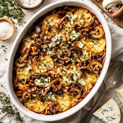 Image of Blue Cheese Mushroom and Onion Potato Gratin