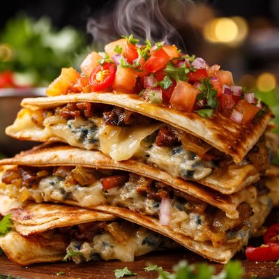Image of Blue Cheese Onion Quesadillas with Papaya Salsa