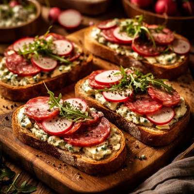 Image of Blue Cheese Salami and Radish Sandwiches