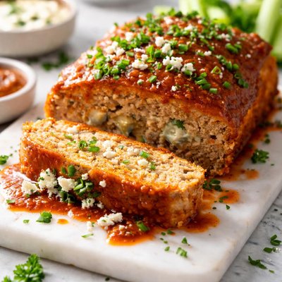 Image of Blue Cheese Stuffed Buffalo Chicken Meatloaf