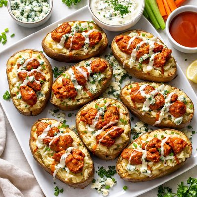 Image of Blue Cheese Stuffed Potatoes with Buffalo Chicken Tenders