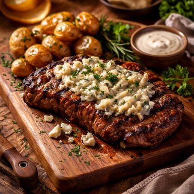 Image of Blue Cheese Topped Grilled Ranch Steak