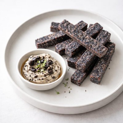 Image of Blue Cornmeal Sticks with Black Olive Butter