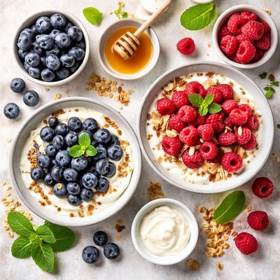 Image of Blueberries or Raspberries with Cream