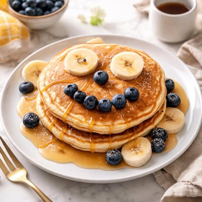 Image of Blueberry Banana Happy Face Pancakes