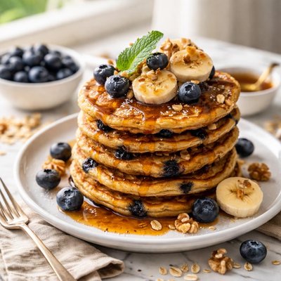 Image of Blueberry Banana Oatmeal Pancakes
