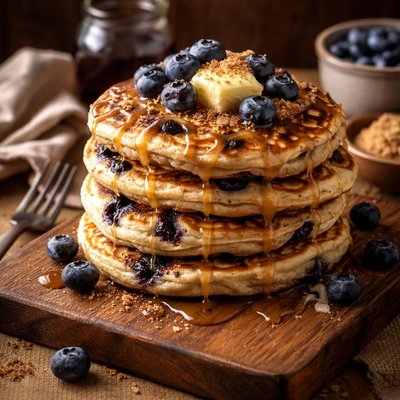 Image of Blueberry Brown Sugar Pancakes with Maple Glaze