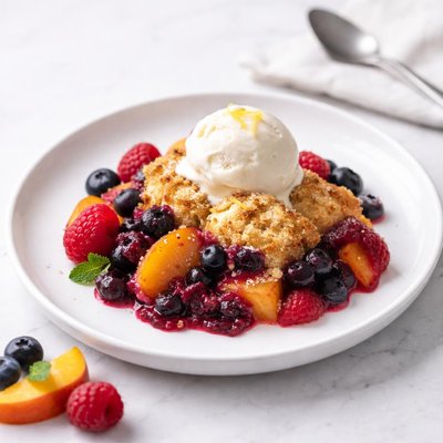 Image of Blueberry Cobbler with Peaches and Raspberries