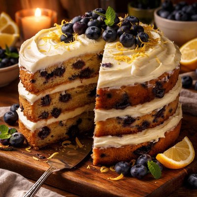 Image of Blueberry Layer Cake with Lemon Frosting