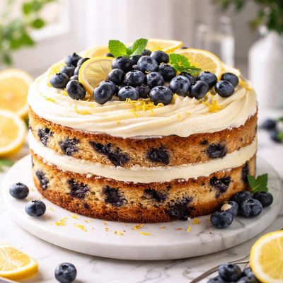 Image of Blueberry Lemon Cake with Lemon Cream Cheese Frosting