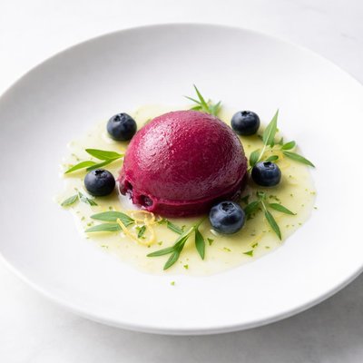 Image of Blueberry Sorbet with Lemon and Tarragon Jus