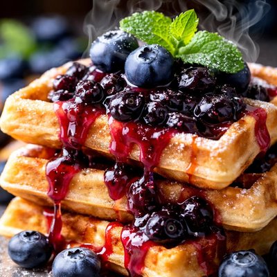 Image of Blueberry Waffles and Blueberry Sauce