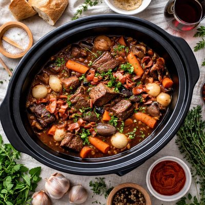 Image of Boeuf En Daube French Beef Burgundy in the Crock Pot