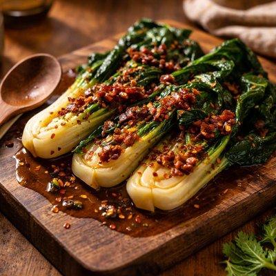 Image of Bok Choy in Warm Bacon Sauce