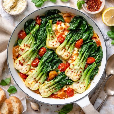 Image of Bok Choy with Tomato and Cheese
