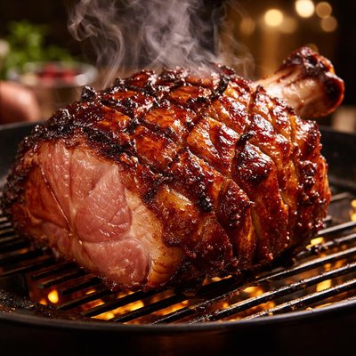 Image of Bone in Ham on the Barbecue with Honey Butter Glaze