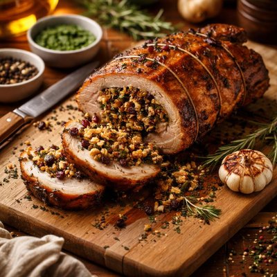 Image of Boneless Leg of Lamb with Mint Pine Nut Currant Stuffing