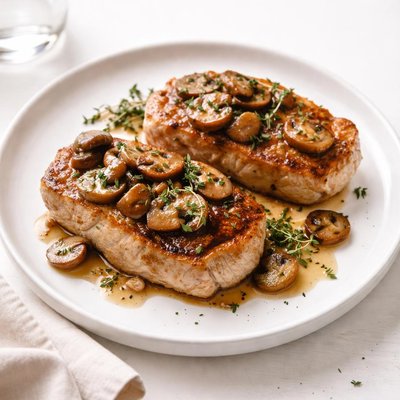 Image of Boneless Pork Chops with Mushrooms and Thyme