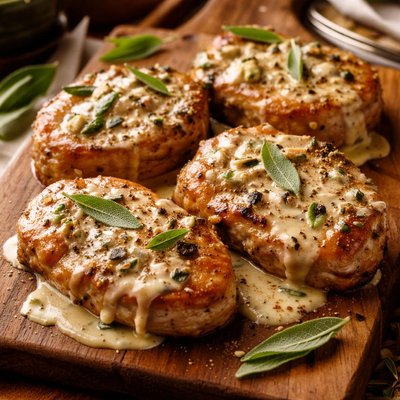 Image of Boneless Pork Chops with Sage Cream