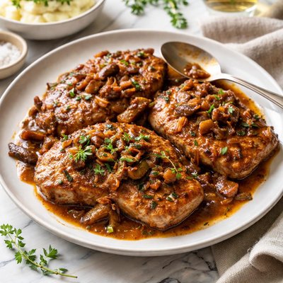 Image of Boneless Pork Cutlets with Shallot Madeira Sauce