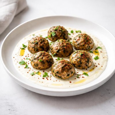 Image of Bosnian Vegetarian Meatballs in Yogurt Sauce