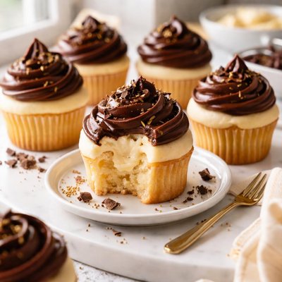 Image of Boston Cream Cupcakes with Chocolate Ganache Frosting
