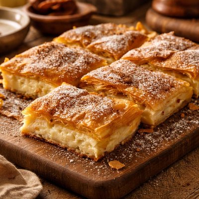 Image of Bougatsa Greek Cream Filled Phyllo Pastries