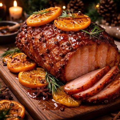 Image of Bourbon Pineapple and Orange Glazed Holiday Ham