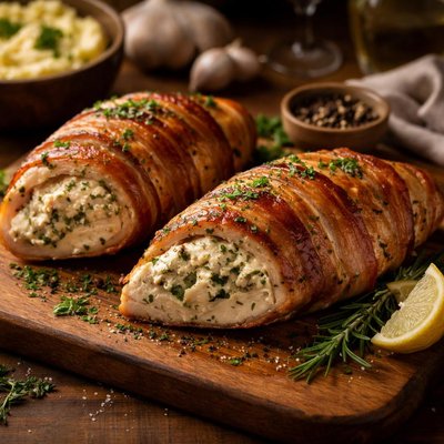 Image of Boursin Cheese and Bacon Stuffed Chicken Breasts for Two