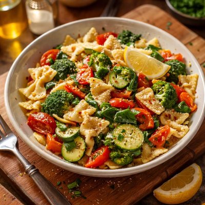 Image of Bow Tie Pasta and Veggie Scampi