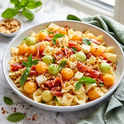 Image of Bow Tie Pasta Salad with Fontina and Melon