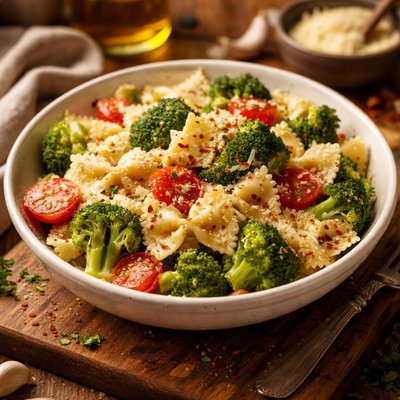 Image of Bow Tie Pasta with Broccoli and Tomatoes