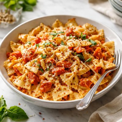 Image of Bow Tie Pasta with Roasted Red Pepper and Cream Sauce